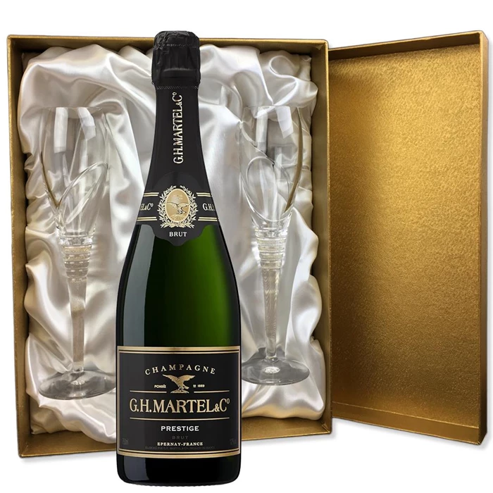 Martel Prestige Brut Champagne 75cl in Gold Presentation Set With Flutes